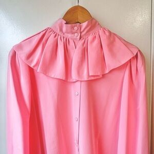Vintage Oscar de la Renta Pink Blouse Ruffle Neck